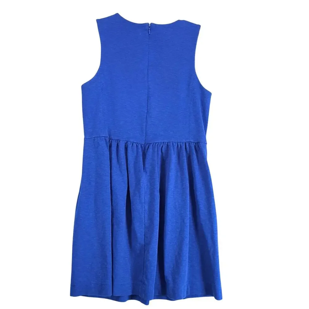 J Crew Blue Pleated Ponte Knit Fit & Flare Dress Sz M Knee-Length‎ Preppy Retro